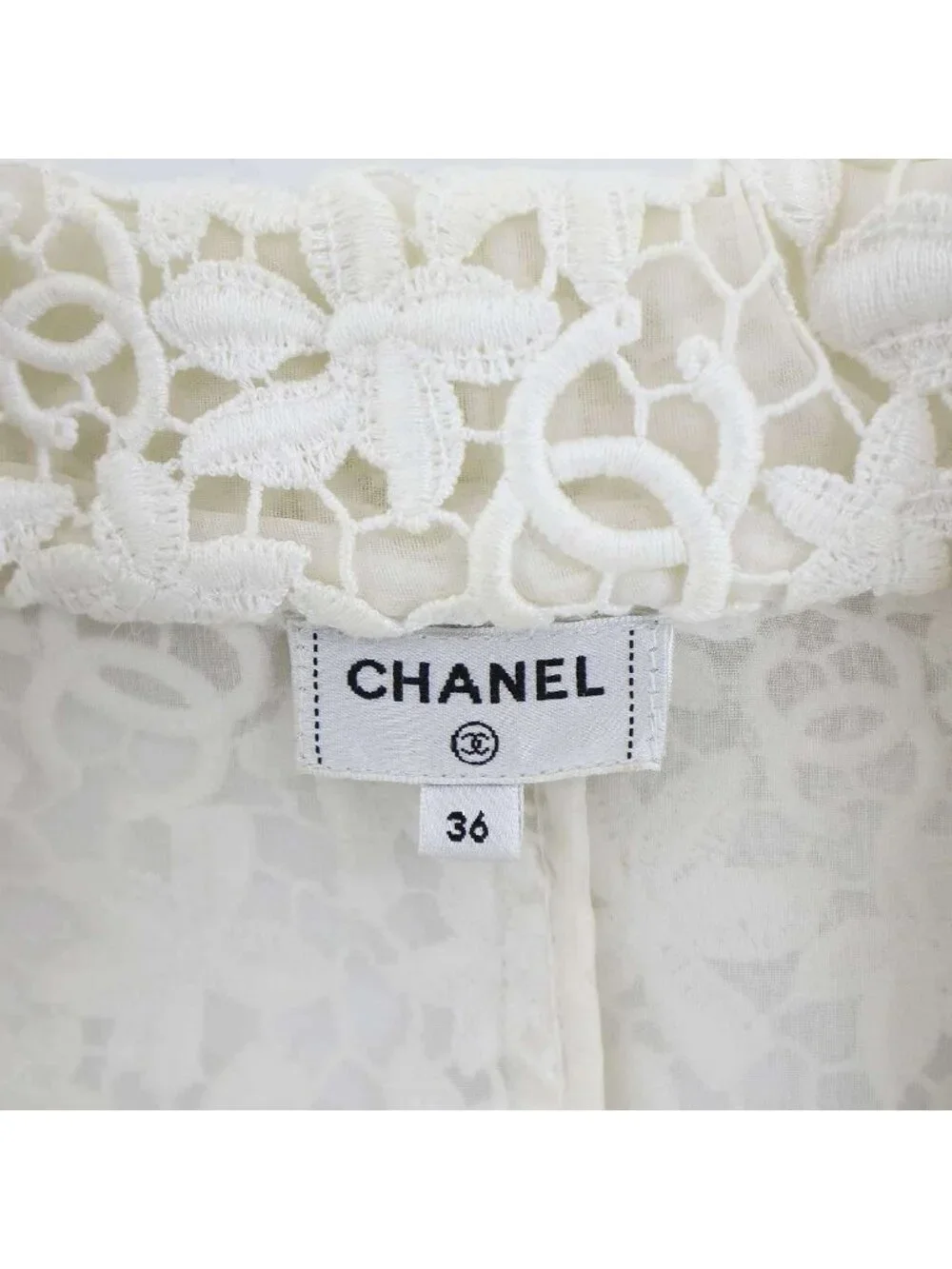 Chanel CC Logo Button All Lace Double Breasted Jacket White 36